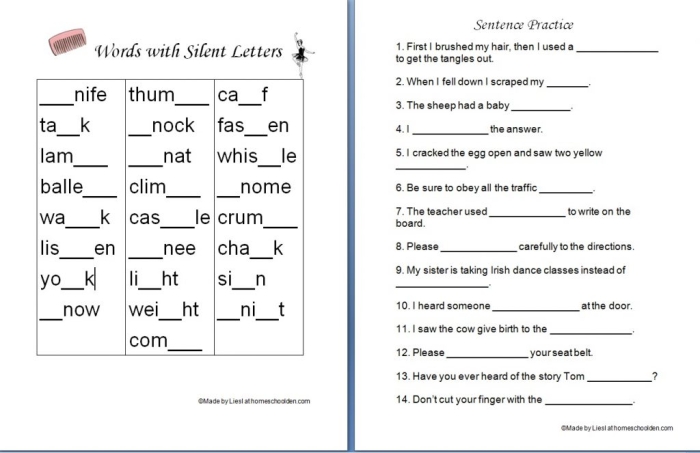 Silent Letters activity sheet for young learners practicing spelling and pronunciation skills Second grade worksheet focused on identifying silent letters in words related to time and money