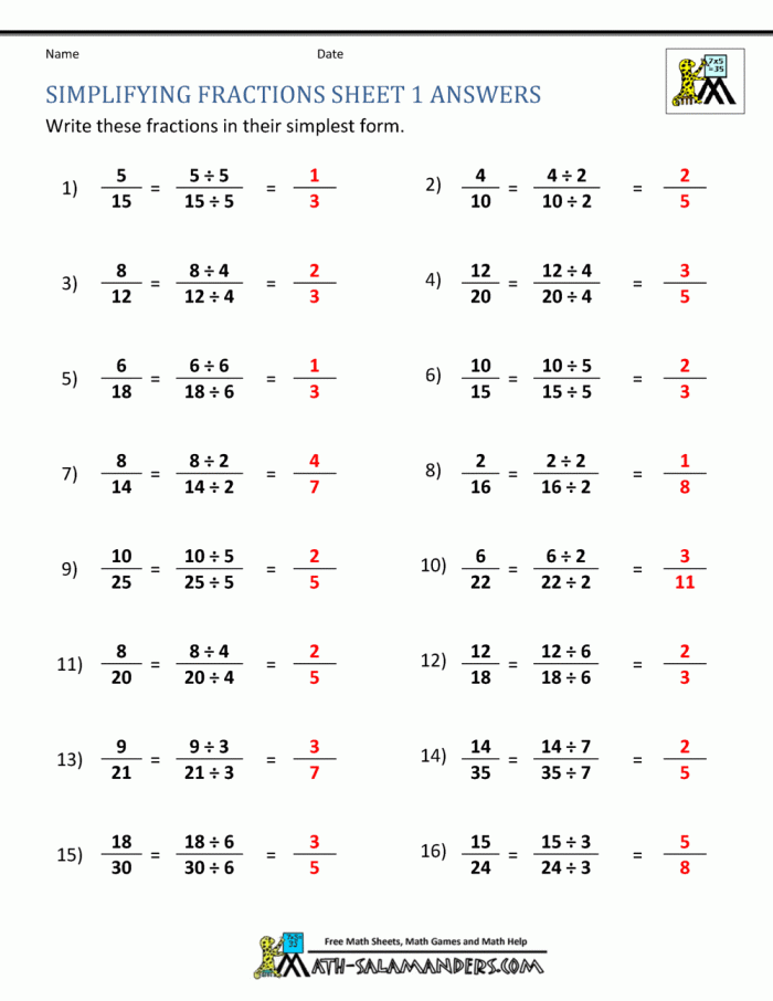 Skill Practice 3 Simplifying Fractions worksheet for fourth graders test prep Fourth grade math worksheet focused on simplifying fractions for practice