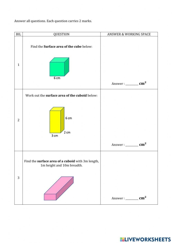 Find the Surface Area: Cube worksheet for geometry practice Worksheet for calculating the surface area of a cube for sixth graders