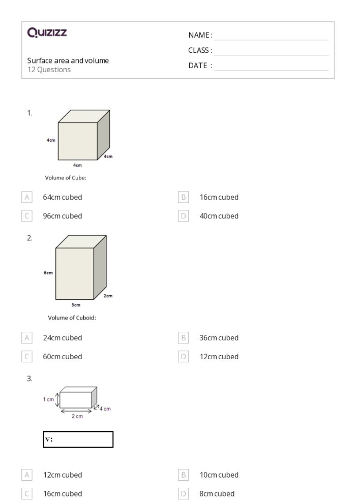 Cube surface area worksheet for sixth graders to enhance their 3-D shape skills Worksheet for calculating the surface area of a cube designed for sixth-grade geometry students