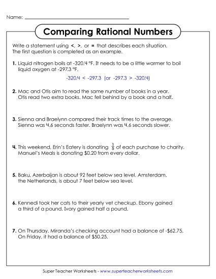 Sixth grade worksheet featuring rational number word problems involving decimals and mixed numbers