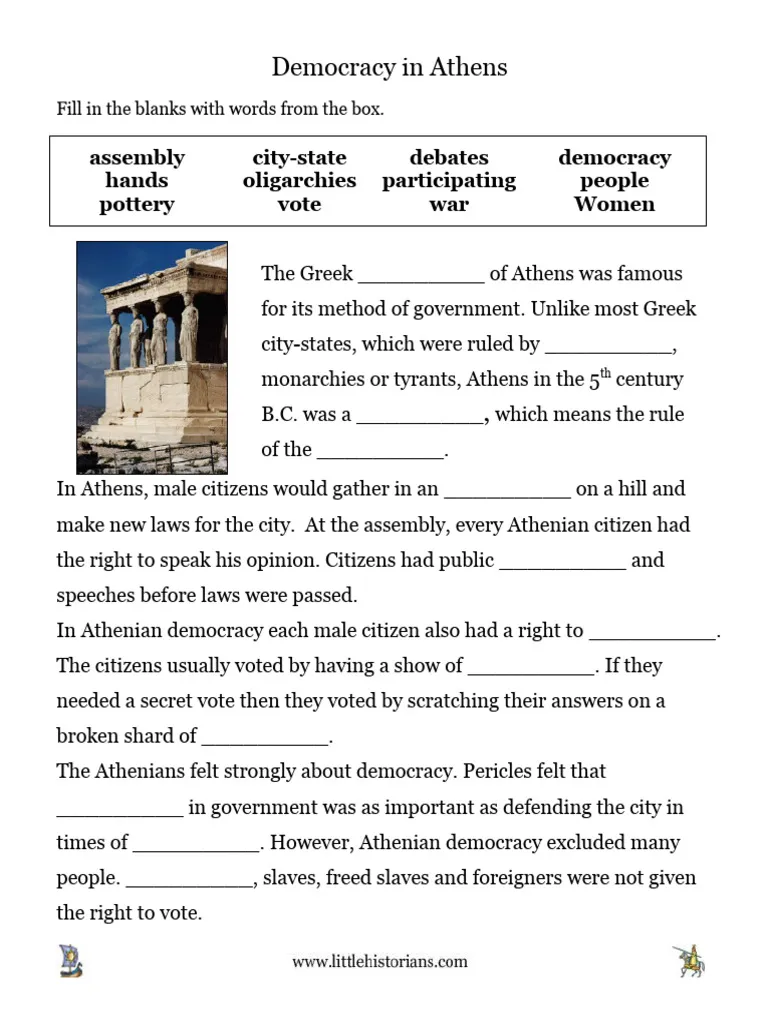 Worksheet exploring the contrasts between democracy in Ancient Athens and the modern United States