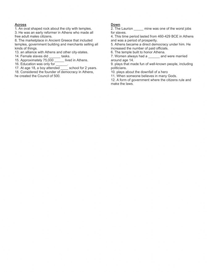 Worksheet exploring the contrasts between ancient Athenian democracy and contemporary U.S. democracy