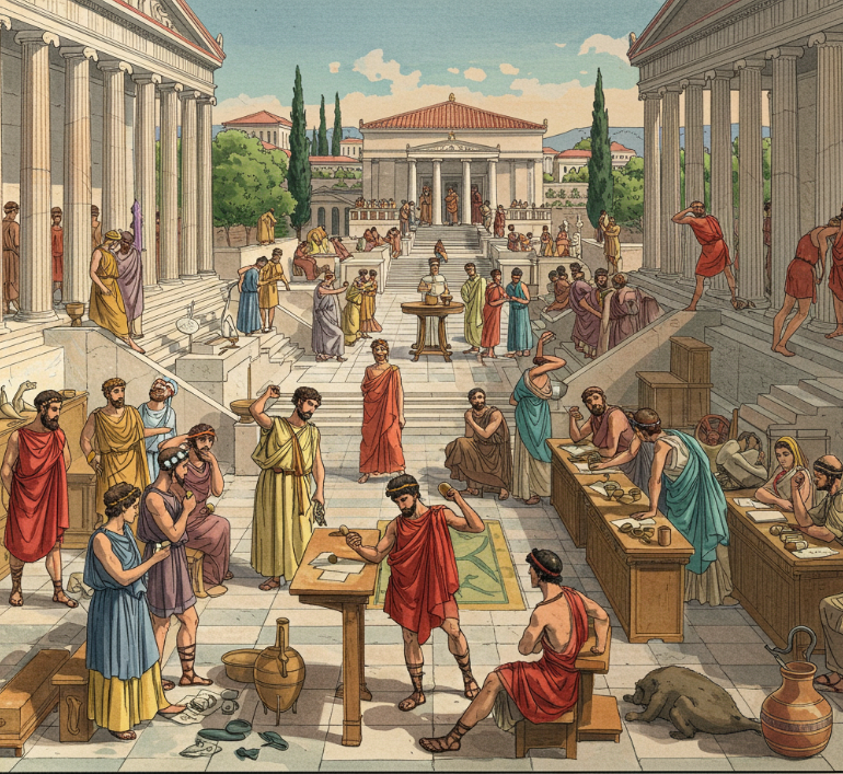 Worksheet exploring the contrasts between Athenian democracy and U.S. democracy for sixth graders