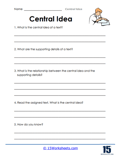 Central Ideas Writing Worksheet for Evaluating Nonfiction Texts Worksheet featuring literary nonfiction response prompts for sixth graders