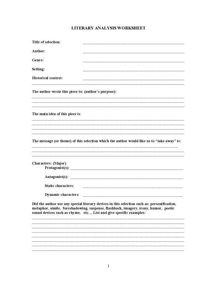 Worksheet featuring literary response prompts for analyzing characters' points of view in literature