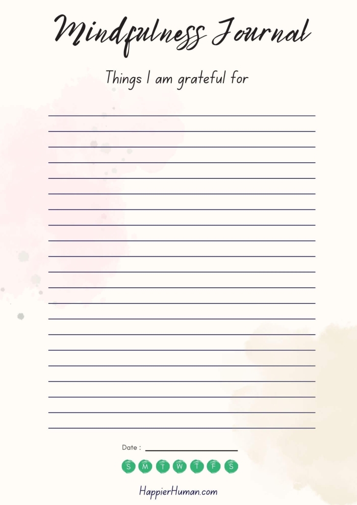 Worksheet featuring mindfulness techniques for sixth graders