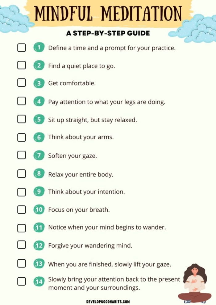 Worksheet featuring mindfulness techniques for sixth graders