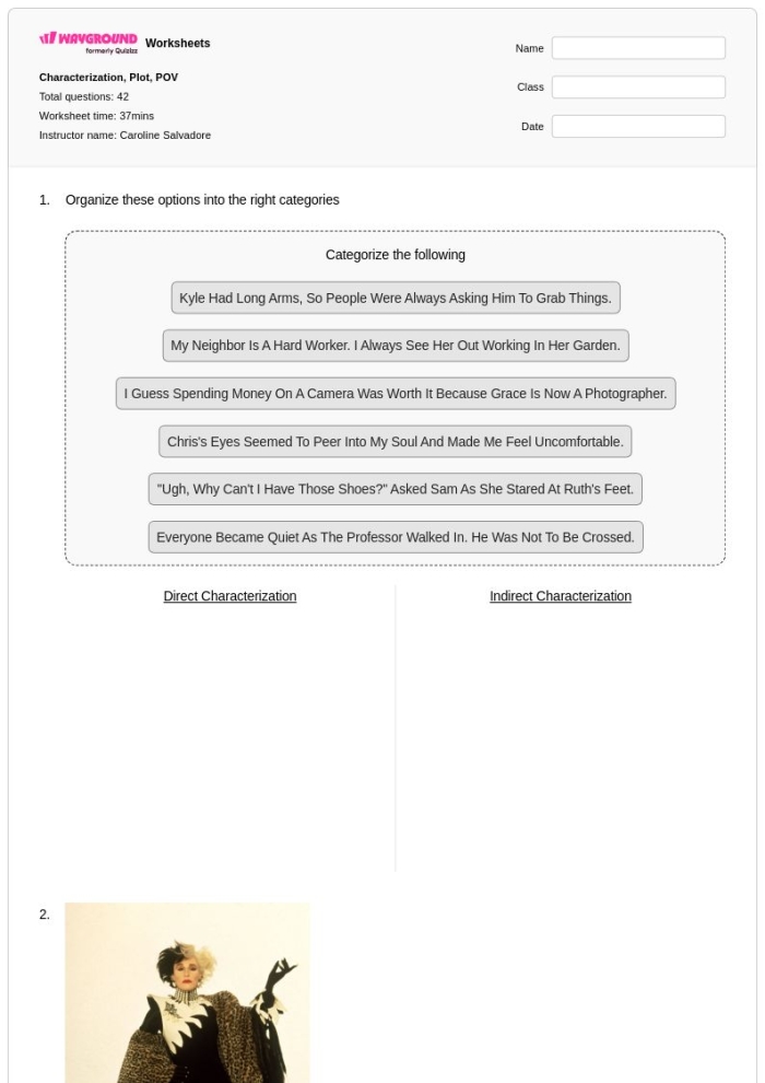 Literary response worksheet for sixth graders analyzing character perspectives in a story
