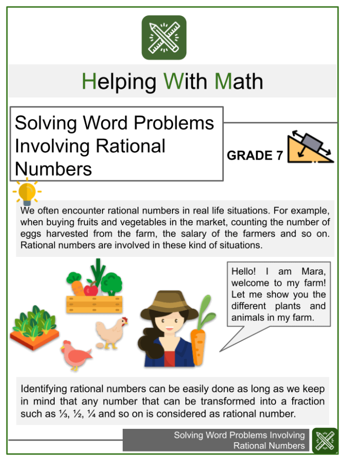 Sixth grade worksheet featuring rational number word problems with decimals and mixed numbers