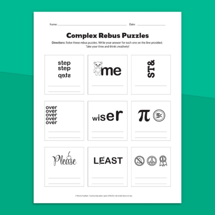 Rebus puzzle brainteasers worksheet for sixth-grade students engaging in grammar fun