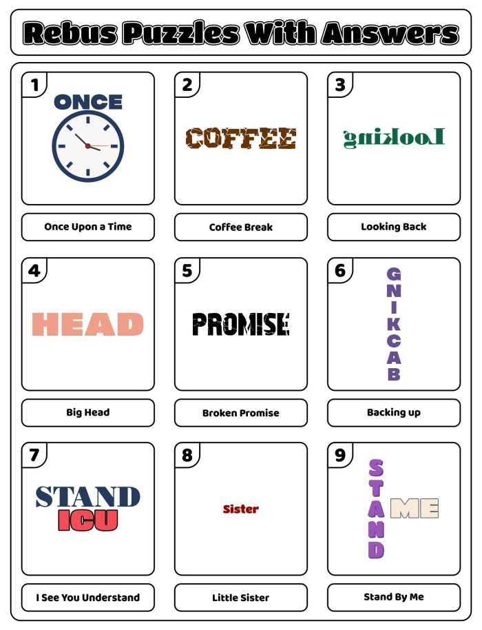 Rebus puzzle brainteasers worksheet for sixth-grade students