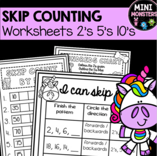 Skip Counting Patterns on a Hundreds Chart Activity for Elementary Math Third grade skip counting practice worksheet showing a hundreds chart for counting by 2s through 9s