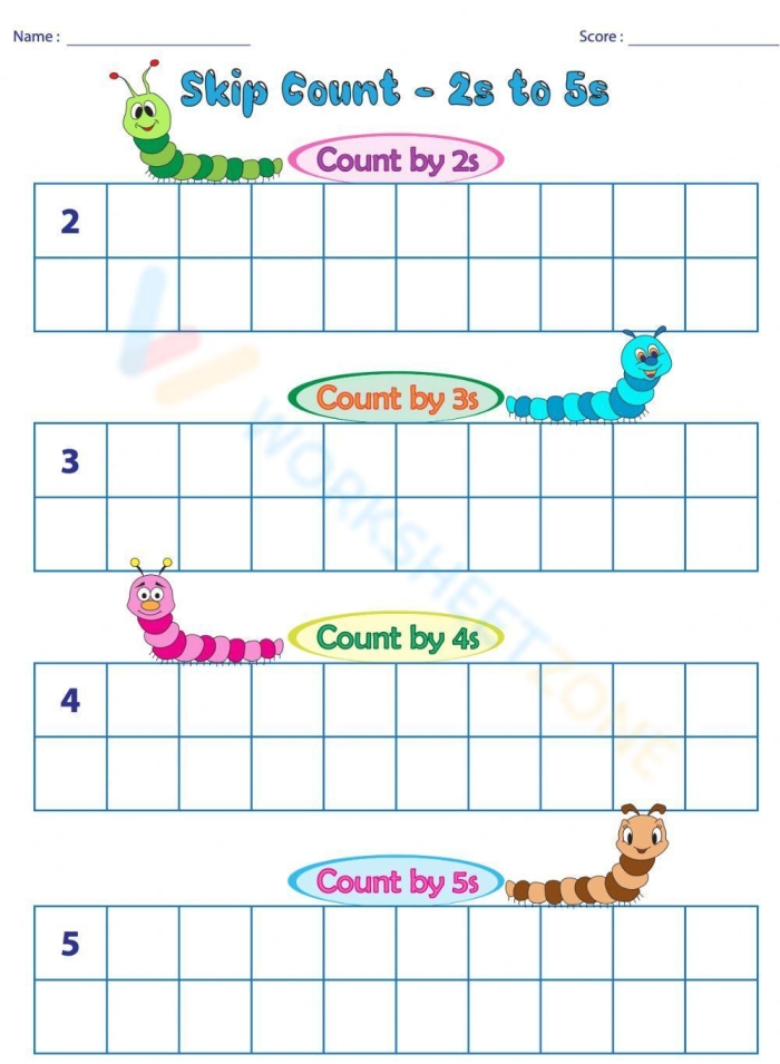 Skip counting by three exercise for third grade math students on worksheet five Third graders practicing skip counting by threes on a math worksheet