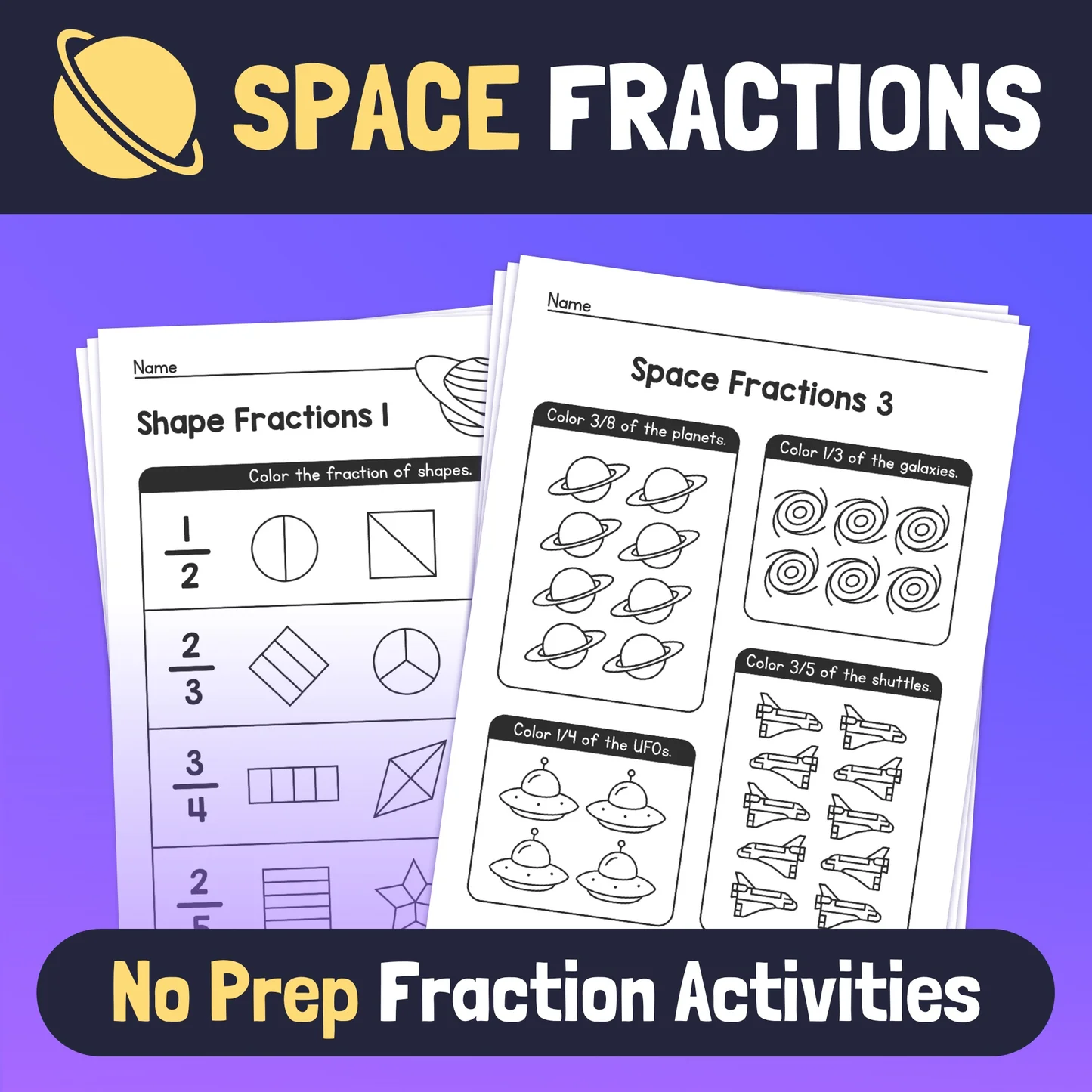 Space Fractions Activity Sheet 17 for Elementary Math Practice Fourth grade students solving space-themed fraction ratio problems with simplification exercises on worksheet 17