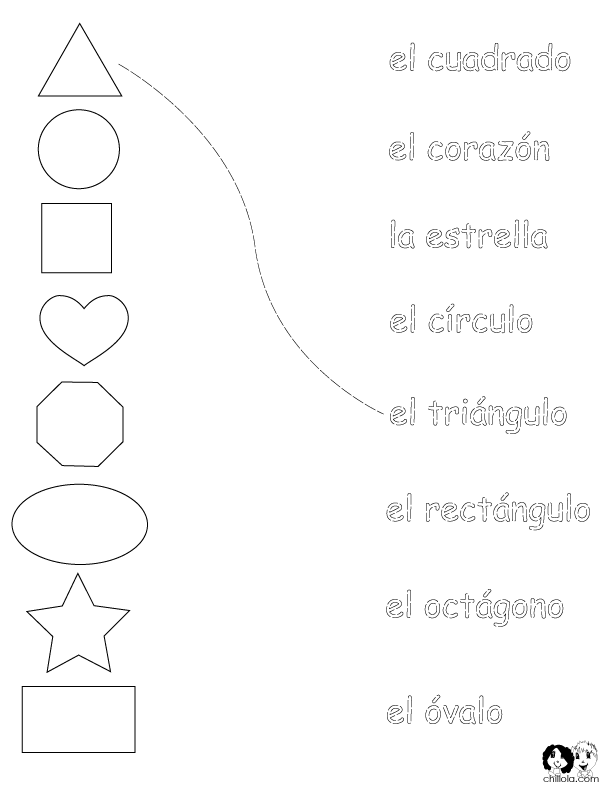 Spanish shapes spelling and pronunciation practice worksheet for young learners 14 Fourth grade Shapes in Spanish worksheet teaching vocabulary and pronunciation