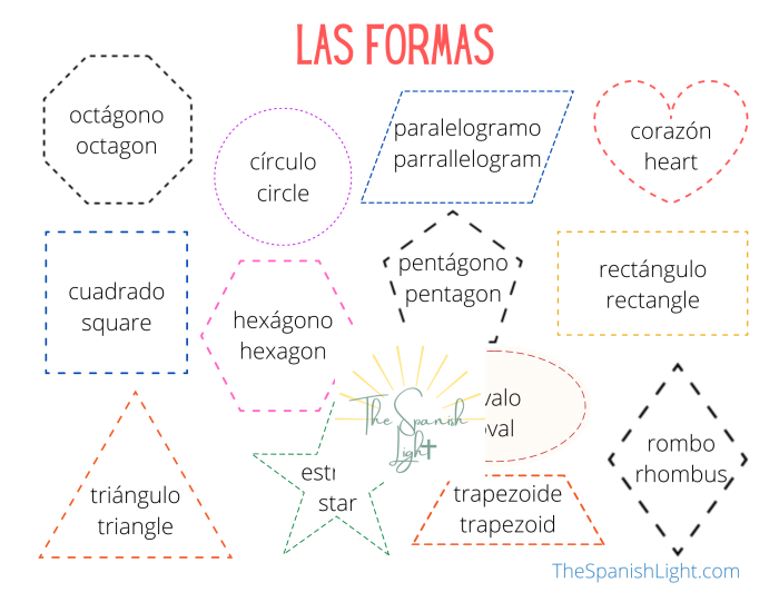 Spanish shapes vocabulary practice worksheet for fourth graders image 16 Fourth grade worksheet teaching Spanish shape names with spelling and pronunciation practice
