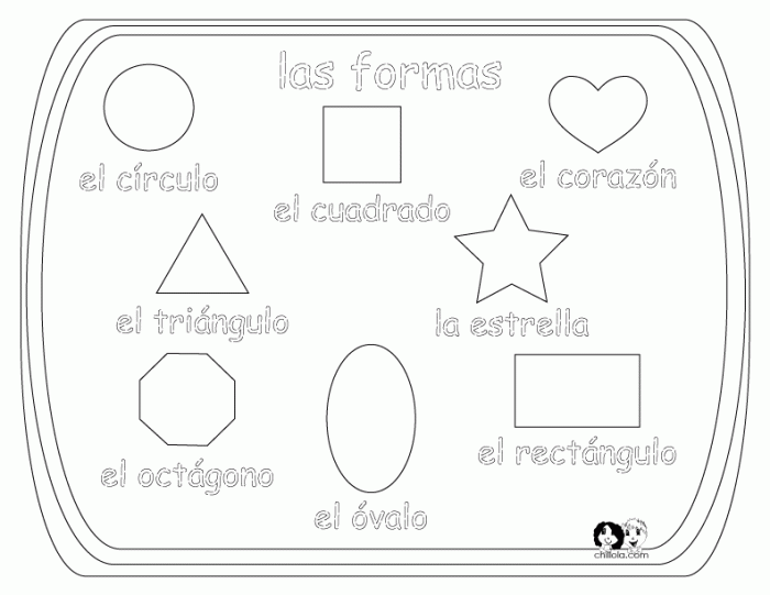 Practice spelling and saying Spanish shape words with this engaging worksheet for young learners Fourth grade Spanish worksheet featuring various shapes with their names and pronunciations