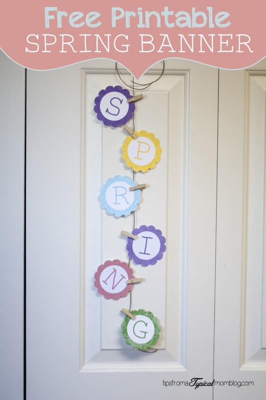 First Grade String a Spring Banner worksheet with flowers and springtime images to color and assemble