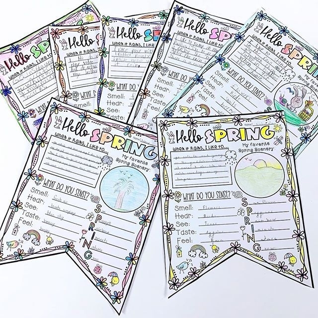 First Grade worksheet for stringing a spring banner with flowers and seasonal images to color