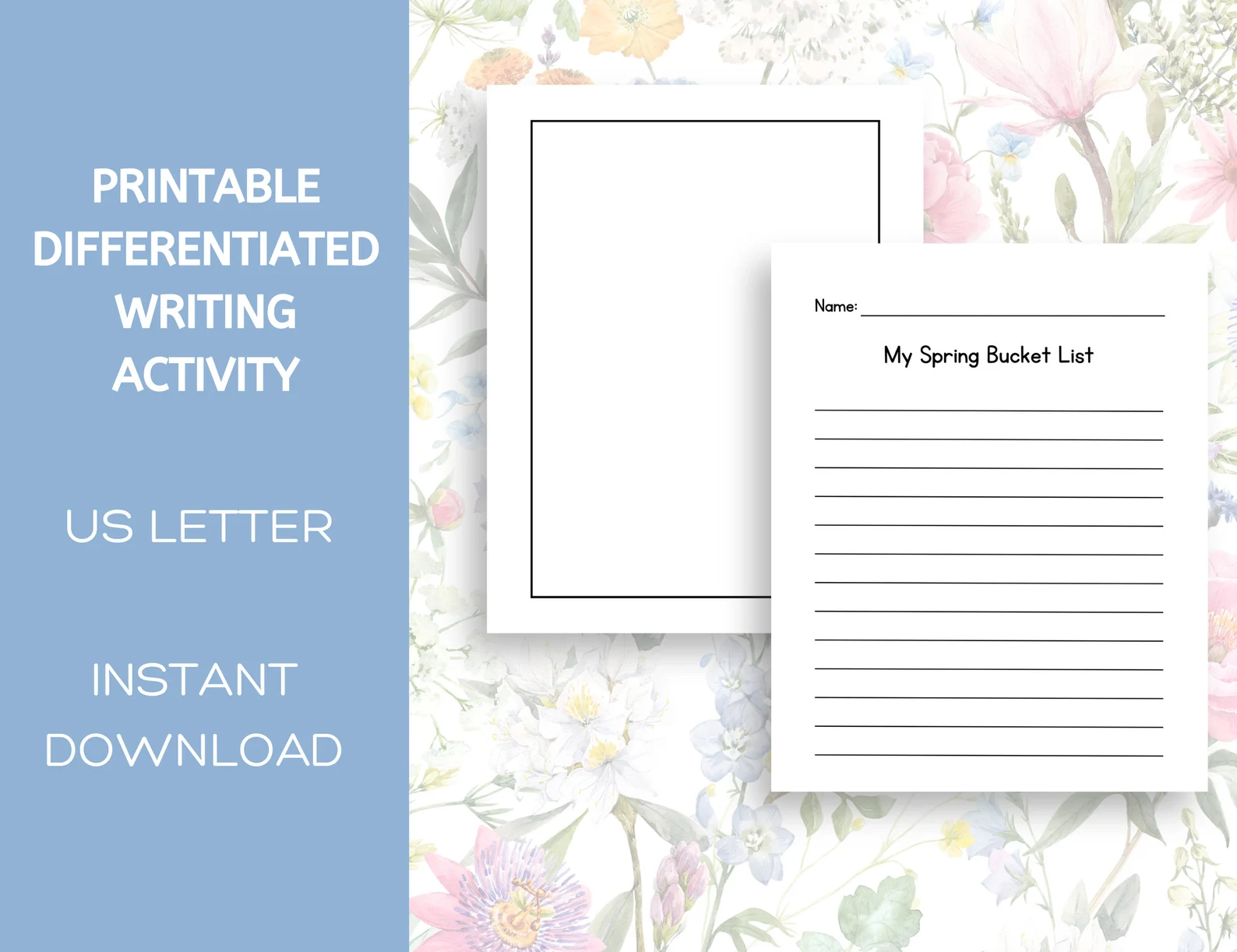 First Grade Spring Bucket List worksheet featuring colorful shapes for outdoor activities