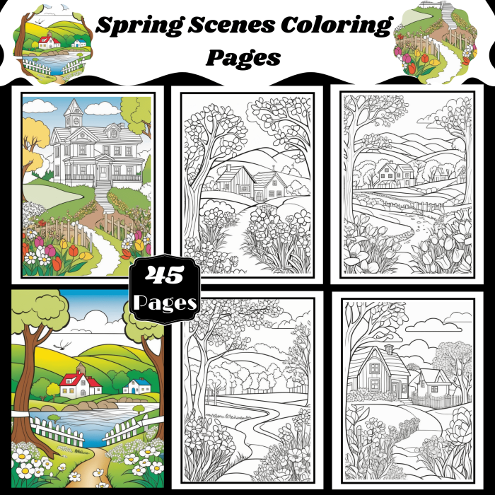 Creative Color the Springtime Scene worksheet for young learners 25 Kindergarten springtime nature scene for coloring and learning fractions