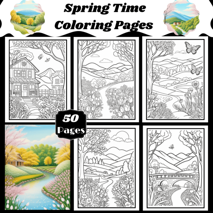 Color the Springtime Scene worksheet for Fractions, image 13, designed to inspire young learners Kindergarten worksheet featuring a spring nature scene for creative coloring and fraction practice