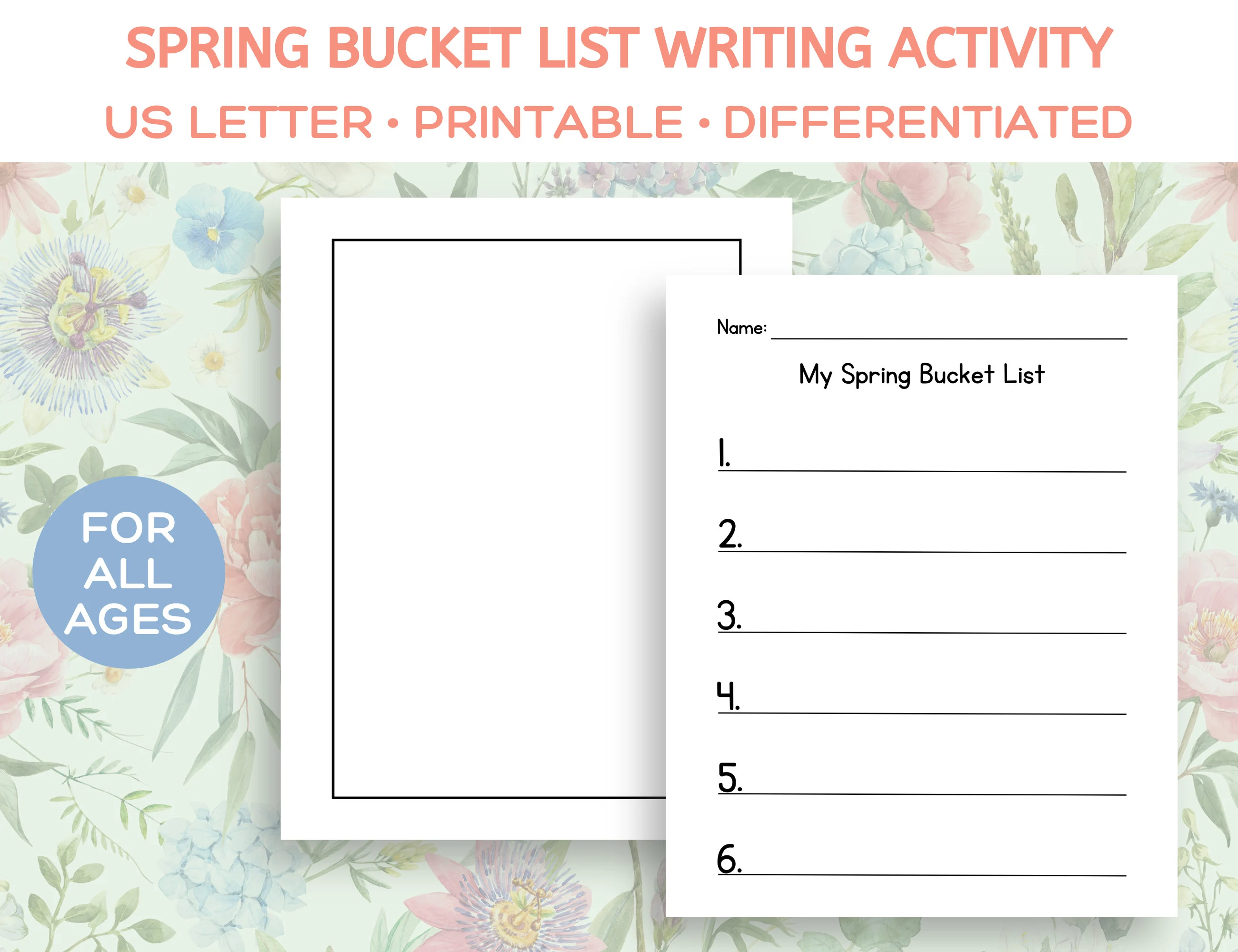 First Grade Spring Bucket List worksheet featuring outdoor family activities for geometry learning