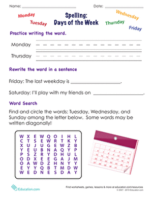 Engaging educational resource for learning days of the week in a fun way Colorful Spring into Spelling worksheet featuring the days of the week for kids