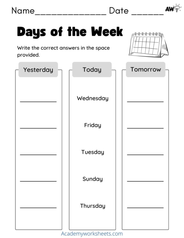 Spring into Spelling: Days of the Week worksheet for kids Bright and engaging worksheet for learning the days of the week