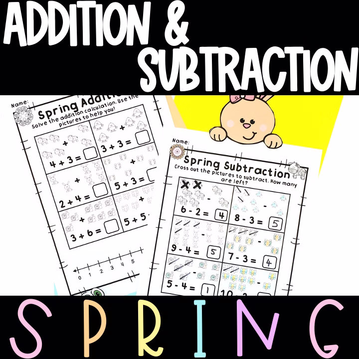 Colorful worksheet featuring fruit and vegetable themed subtraction problems for kindergarteners