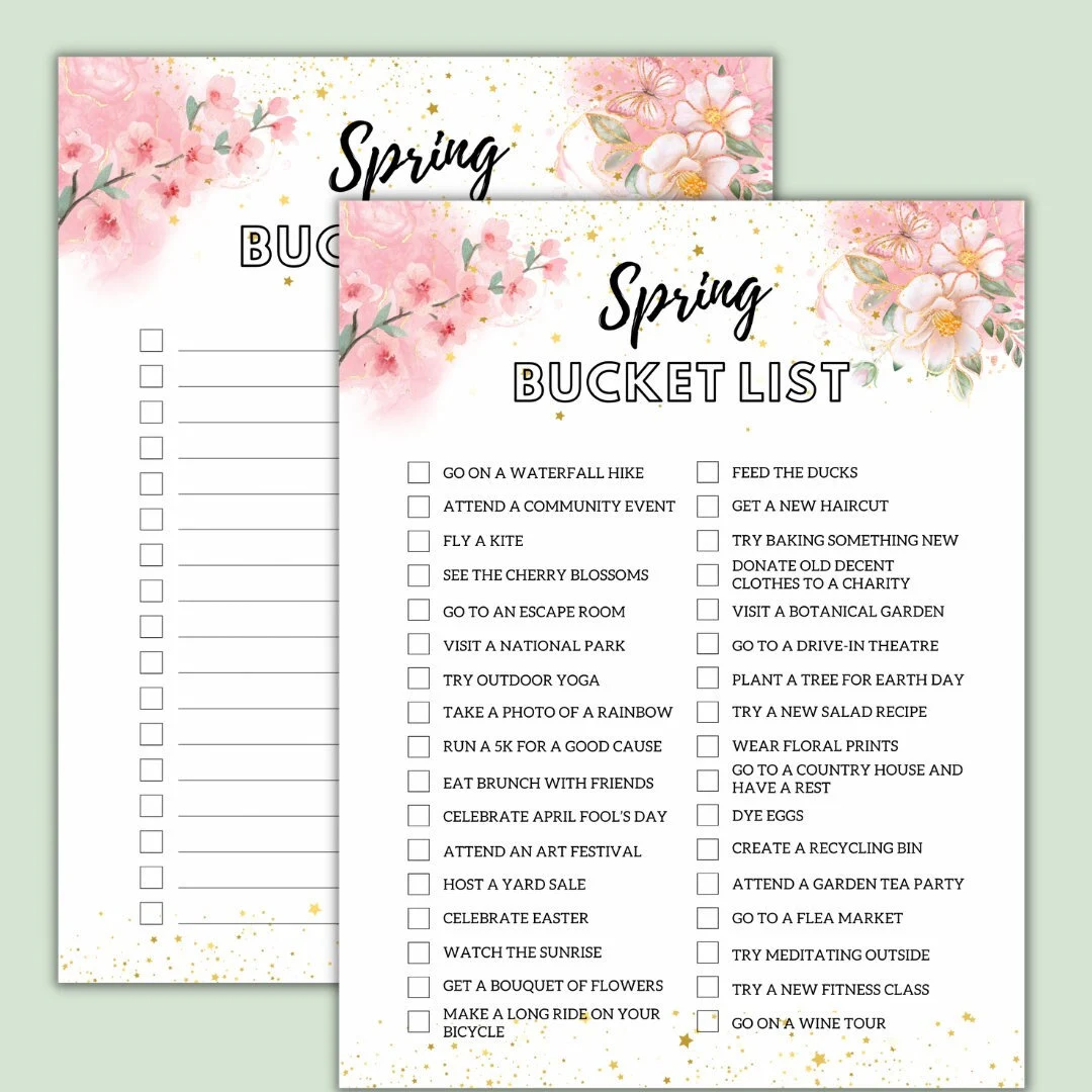 First Grade Spring Bucket List worksheet featuring outdoor activities and shapes for geometry learning