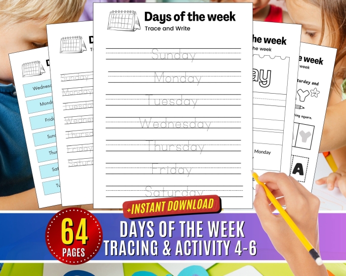 Engaging worksheet designed to enhance children's spelling skills for the days of the week Colorful Spring into Spelling worksheet focusing on learning the days of the week