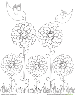 Springtime Tree coloring page with flowers and butterflies for young readers, image 20 Kindergarten coloring worksheet with a springtime tree, butterflies, and blooming lilies