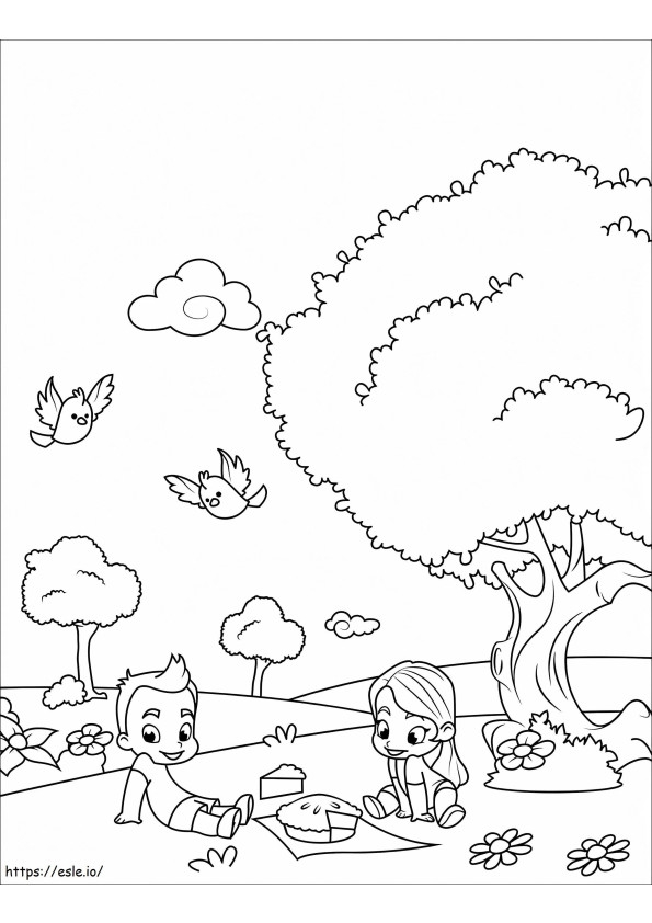 Creative Color the Springtime Scene activity for young learners, image 21 Kindergarten worksheet featuring a springtime nature scene to color and learn fractions