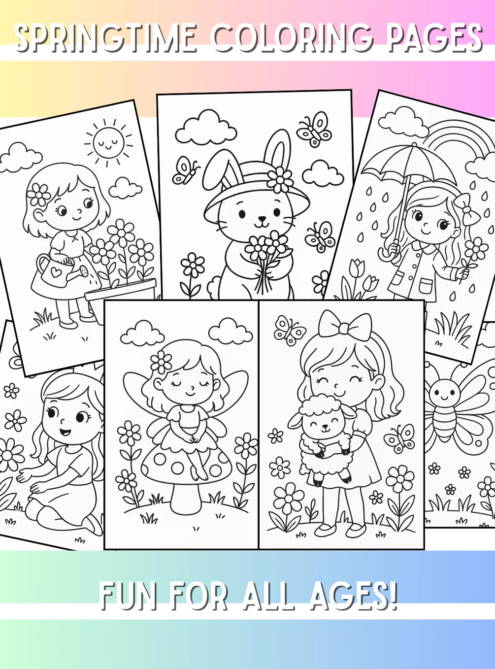 Springtime Scene coloring worksheet for young learners focusing on fractions, image 8 Kindergarten fractions worksheet featuring a springtime nature scene to color and learn