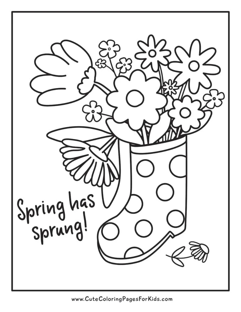 Springtime Tree coloring page featuring lilies and a butterfly for young learners in reading class Color the Springtime Tree worksheet with a blooming tree, butterflies, and spring flowers for kindergarten reading activities