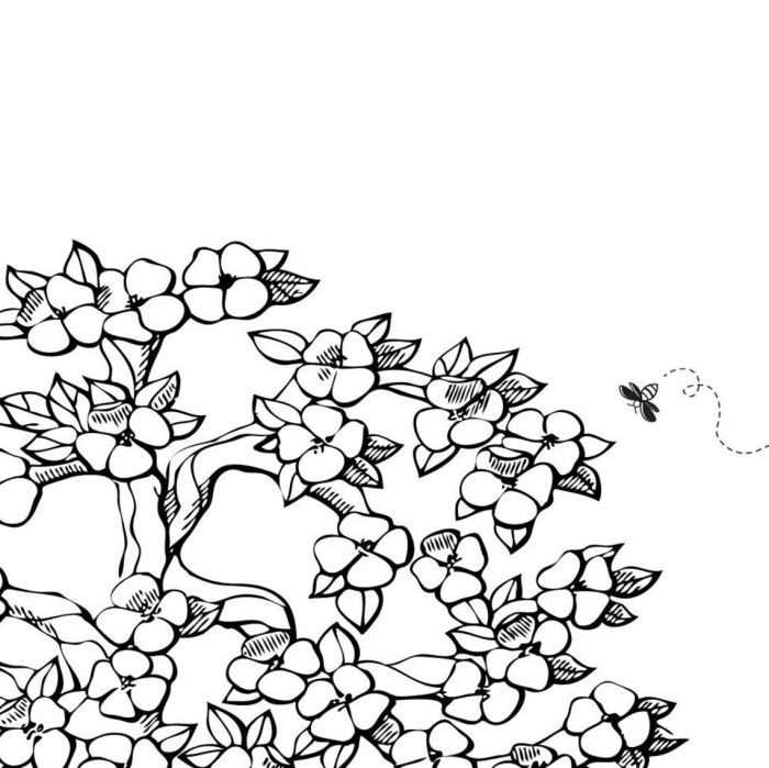 Springtime Tree coloring page featuring flowers and butterflies for young learners 19 Color the Springtime Tree worksheet with butterfly and blooming lilies for kindergarten reading