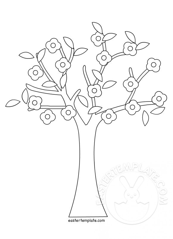 Springtime Tree Coloring Page with Flowers and Butterflies for Early Readers 21 Colorful springtime tree with butterflies and blooming lilies for kindergarten coloring activity