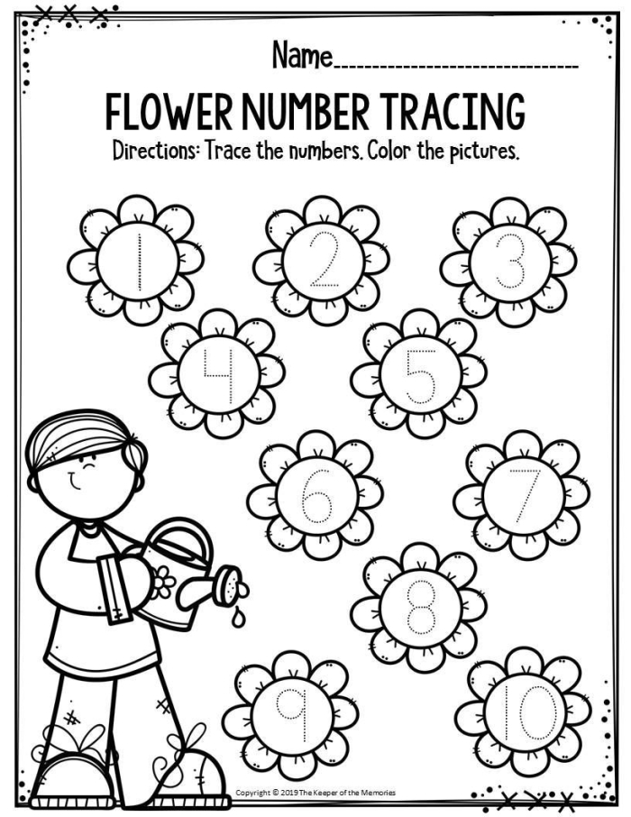 Spring-themed coloring worksheet with flowering tree and garden scene for young readers Colorful springtime tree with butterflies and blooming lilies for kindergarten coloring