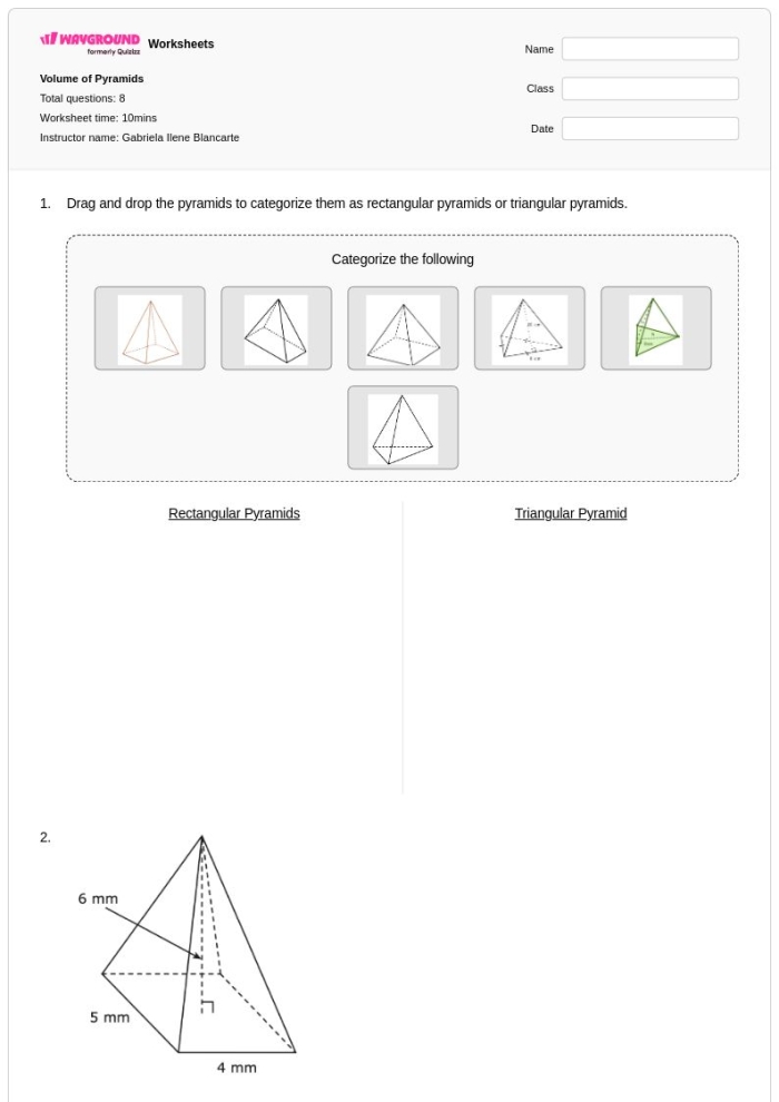 Building a 3-D Square Pyramid Craft Activity for Young Learners Second grade student coloring and folding a square pyramid template worksheet with cut and glue flaps