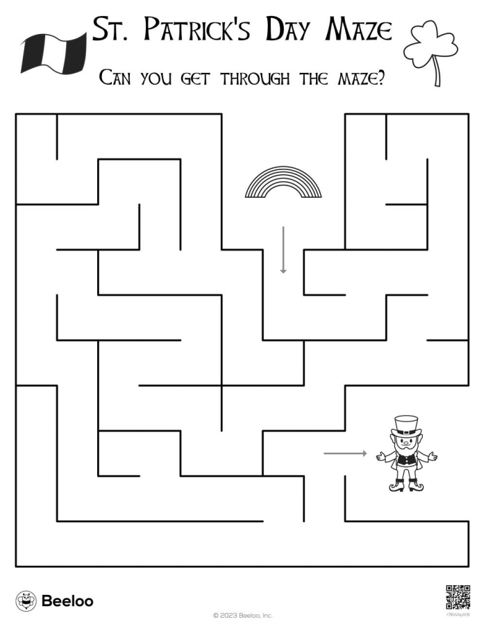 Second grade St. Patrick's Day Maze Race worksheet with side-by-side mazes for two players