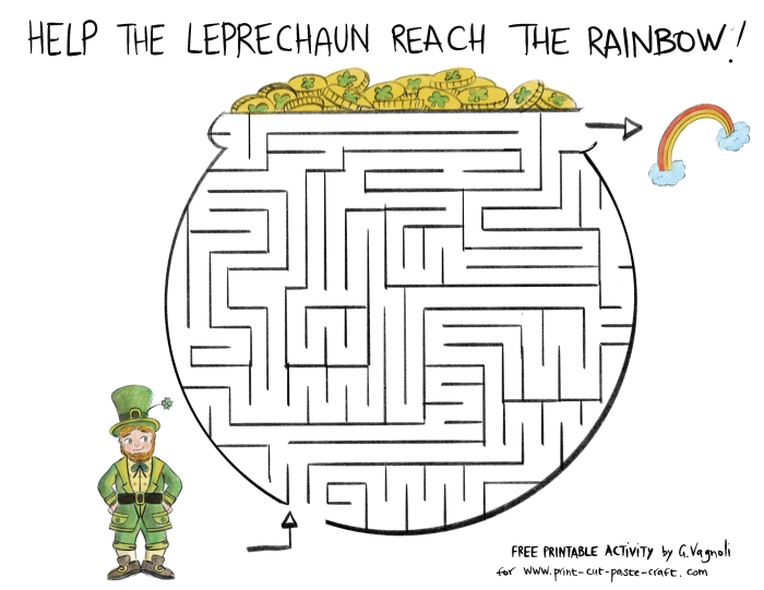 St. Patrick's Day themed maze race worksheet for second graders featuring two side-by-side paths
