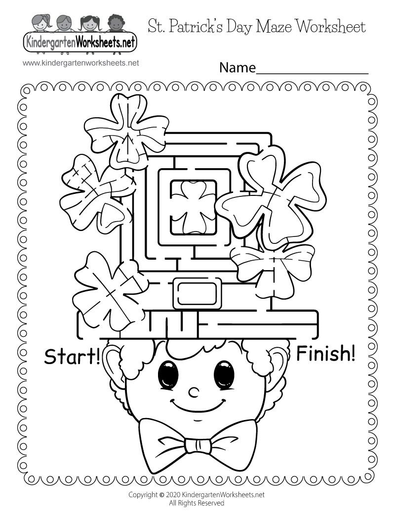 St. Patrick's Day themed maze race worksheet for second graders featuring side-by-side mazes