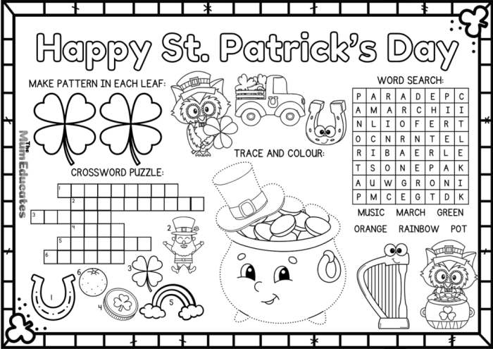 Interactive spelling practice worksheet for St. Patrick's Day vocabulary fun in grade two Second grader completing a St. Patrick's Day spelling worksheet with themed words and pictures
