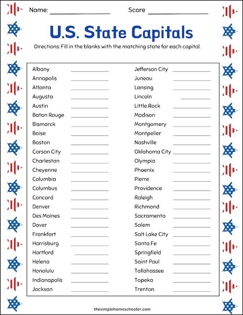 Engaging States and Capitals Practice: What's That State? 1 worksheet for third graders Worksheet for practicing U.S. states and capitals with a focus on map skills
