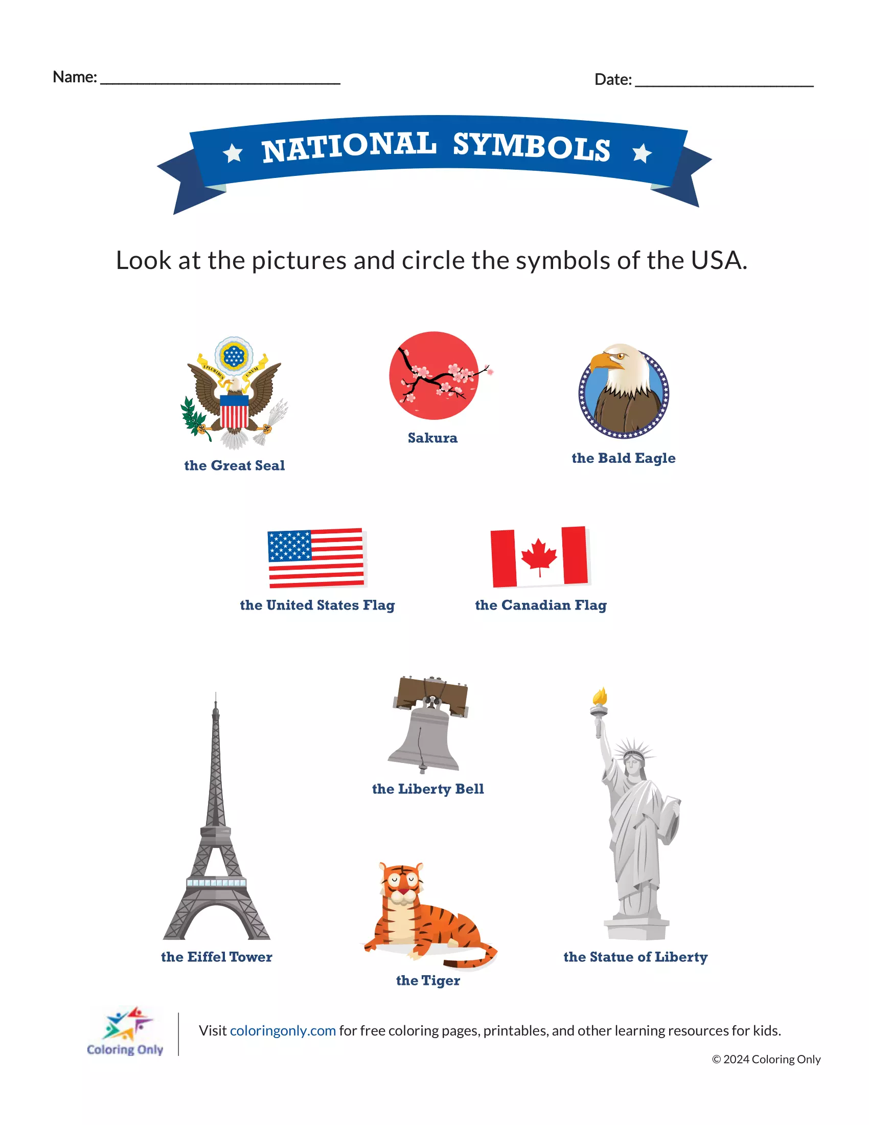 Second grade worksheet on National Symbols featuring the Statue of Liberty for German learners