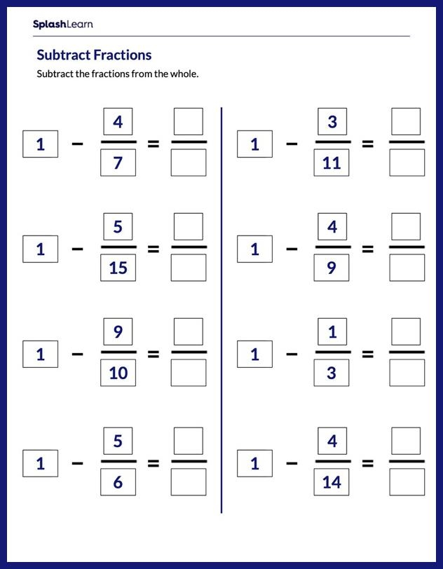 Fifth grade life science worksheet showing steps to subtract fractions with different denominators