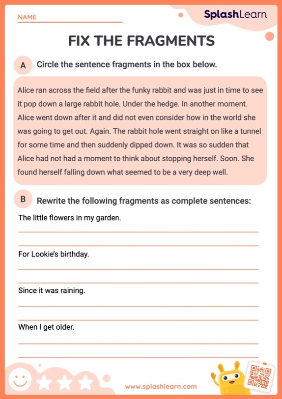 Printable Fix the Fragments Worksheets for Third Grade Subtraction-