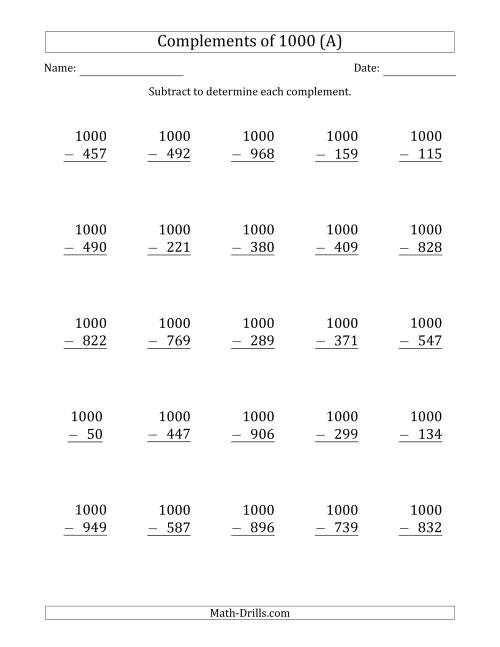 Second grader solving subtraction problems within 1000 on a worksheet